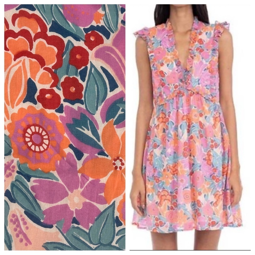 NEW Banjanan Ellian Dress Sz L Bloomsbury Dawn Floral Pockets